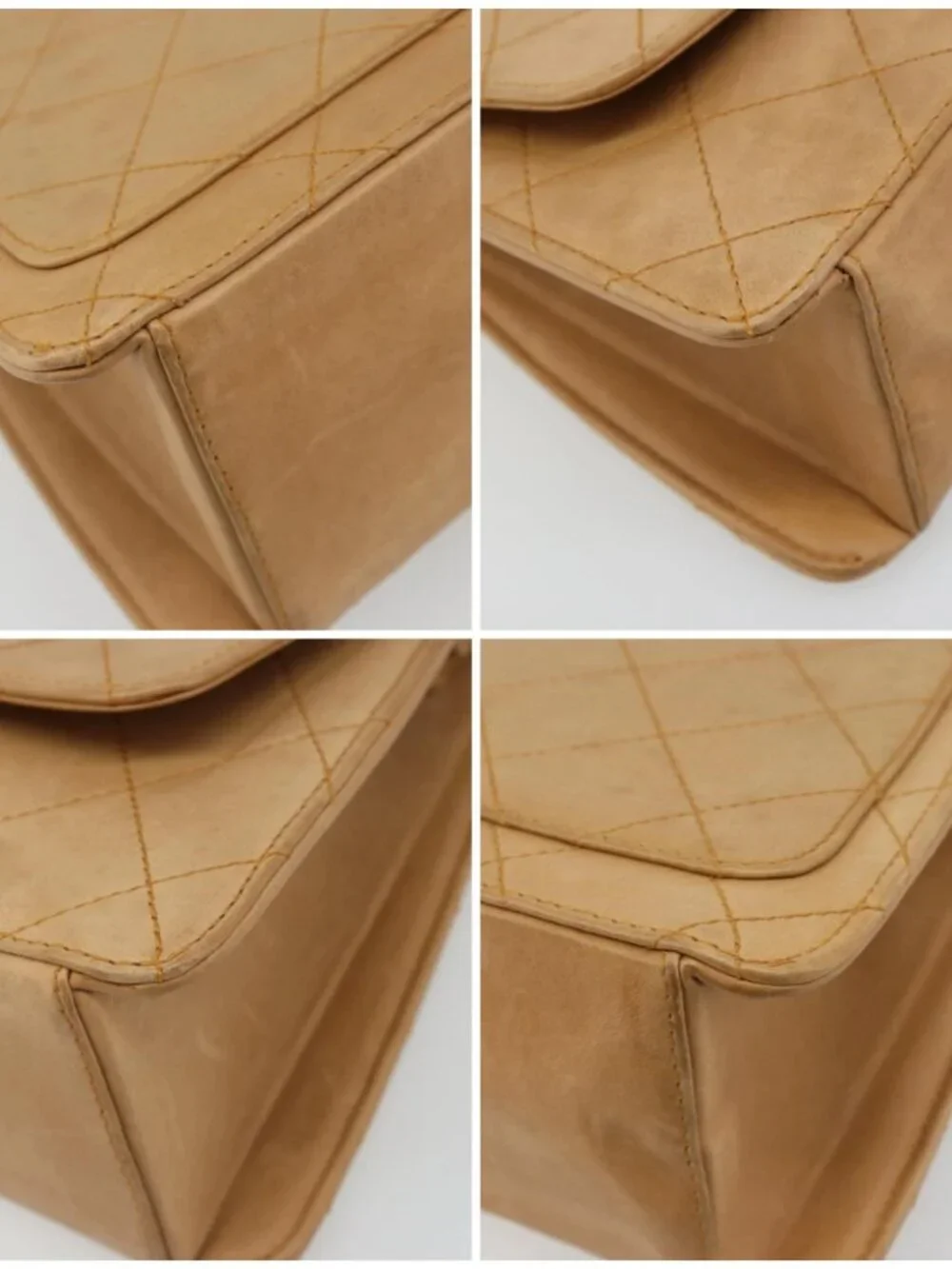 CHANEL Matelasse Shoulder Bag Lamb Skin Beige Gold CC Auth 187187